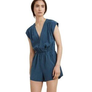 Aritzia Babaton Small 100% Silk Moody Blue Corbett Cap Sleeve Faux Wrap Romper